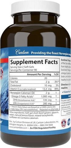 Carlson - EcoSmart Omega-3, 1000 mg Omega-3s, Sustainable Source, Heart Health, Brain Function & Vision Support, Lemon, 180 Softgels in Saudi Arabia