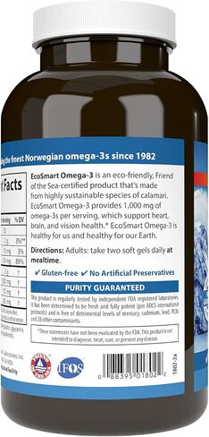 Carlson - EcoSmart Omega-3, 1000 mg Omega-3s, Sustainable Source, Heart Health, Brain Function & Vision Support, Lemon, 180 Softgels in Saudi Arabia