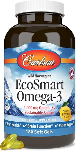 Carlson - EcoSmart Omega-3, 1000 mg Omega-3s, Sustainable Source, Heart Health, Brain Function & Vision Support, Lemon, 180 Softgels in Saudi Arabia