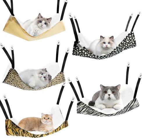 CONEHOY 5 Pcs Cat Hanging Hammock Reversible Pet Double-Sided Hanging Bed Breathable Pet Hammock with Adjustable Straps and Metal Hooks for Cats Small Dogs Rabbits Other Small Animals in Kuwait