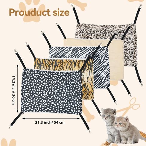 CONEHOY 5 Pcs Cat Hanging Hammock Reversible Pet Double-Sided Hanging Bed Breathable Pet Hammock with Adjustable Straps and Metal Hooks for Cats Small Dogs Rabbits Other Small Animals in Kuwait