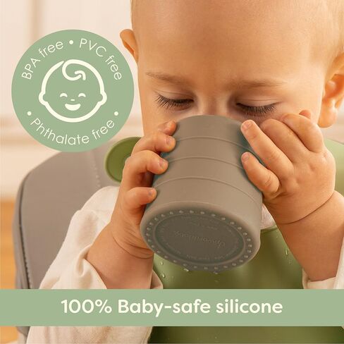طقم أكواب سيليكون مكونة من قطعتين من UpwardBaby - كوب مفتوح للأطفال الانتقالي من الزجاجة + أكواب للأطفال الصغار سهلة الإمساك ومضادة للانسكاب لعمر سنة واحدة + كوب سيليكون مونتيسوري لمستلزمات الفطام للأطفال آمنة للاستخدام في غسالة الأطباق (أخضر) in Kuwait