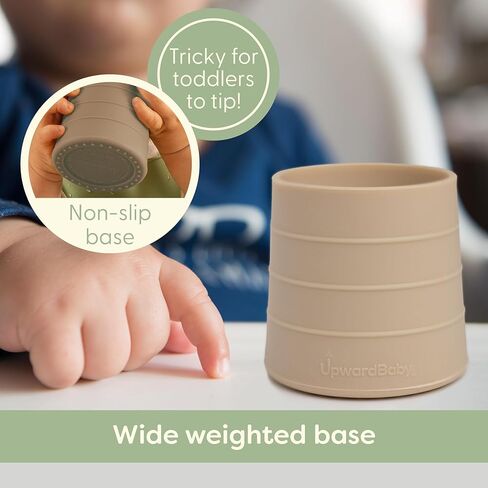 طقم أكواب سيليكون مكونة من قطعتين من UpwardBaby - كوب مفتوح للأطفال الانتقالي من الزجاجة + أكواب للأطفال الصغار سهلة الإمساك ومضادة للانسكاب لعمر سنة واحدة + كوب سيليكون مونتيسوري لمستلزمات الفطام للأطفال آمنة للاستخدام في غسالة الأطباق (أخضر) in Kuwait
