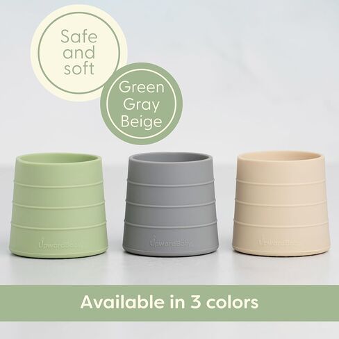 طقم أكواب سيليكون مكونة من قطعتين من UpwardBaby - كوب مفتوح للأطفال الانتقالي من الزجاجة + أكواب للأطفال الصغار سهلة الإمساك ومضادة للانسكاب لعمر سنة واحدة + كوب سيليكون مونتيسوري لمستلزمات الفطام للأطفال آمنة للاستخدام في غسالة الأطباق (أخضر) in Kuwait