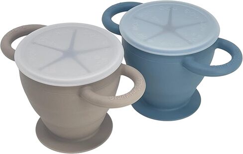 شركة BraveJusticeKidsCo. | كوب الوجبات الخفيفة من السيليكون للأطفال من سناك أتاك II | 2 عبوة | كوب الوجبات الخفيفة القابل للطي للأطفال الصغار (الضباب والورد المغبر) in Kuwait