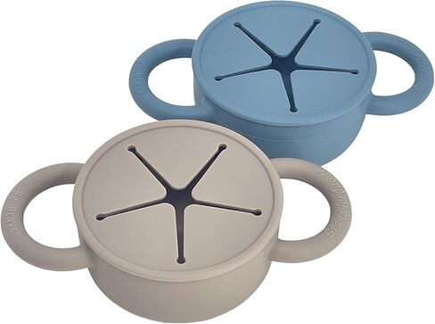 شركة BraveJusticeKidsCo. | كوب الوجبات الخفيفة من السيليكون للأطفال من سناك أتاك II | 2 عبوة | كوب الوجبات الخفيفة القابل للطي للأطفال الصغار (الضباب والورد المغبر) in Kuwait