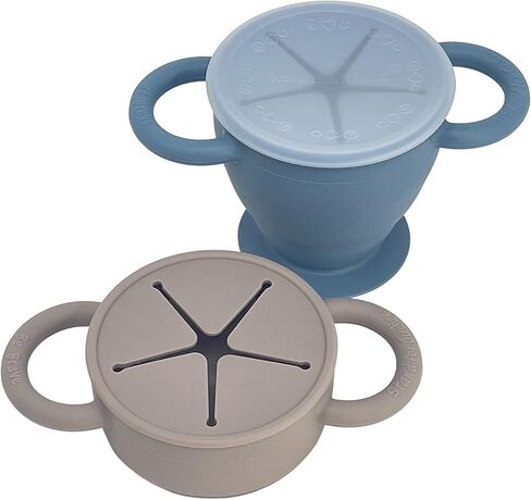 شركة BraveJusticeKidsCo. | كوب الوجبات الخفيفة من السيليكون للأطفال من سناك أتاك II | 2 عبوة | كوب الوجبات الخفيفة القابل للطي للأطفال الصغار (الضباب والورد المغبر) in Kuwait