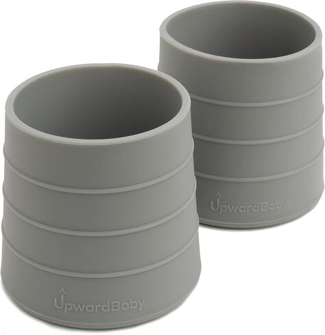 طقم أكواب سيليكون مكونة من قطعتين من UpwardBaby - كوب مفتوح للأطفال الانتقالي من الزجاجة + أكواب للأطفال الصغار سهلة الإمساك ومضادة للانسكاب لعمر سنة واحدة + كوب سيليكون مونتيسوري لمستلزمات الفطام للأطفال آمنة للاستخدام في غسالة الأطباق (أخضر) in Kuwait