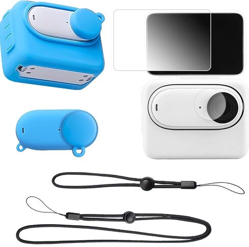حافظة واقية من السيليكون لكاميرا insta360 GO3 مع ملحقات عدسة زجاجية مقواة (أزرق) in Kuwait