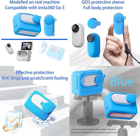 حافظة واقية من السيليكون لكاميرا insta360 GO3 مع ملحقات عدسة زجاجية مقواة (أزرق) in Kuwait