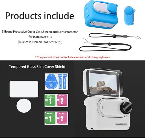 حافظة واقية من السيليكون لكاميرا insta360 GO3 مع ملحقات عدسة زجاجية مقواة (أزرق) in Kuwait