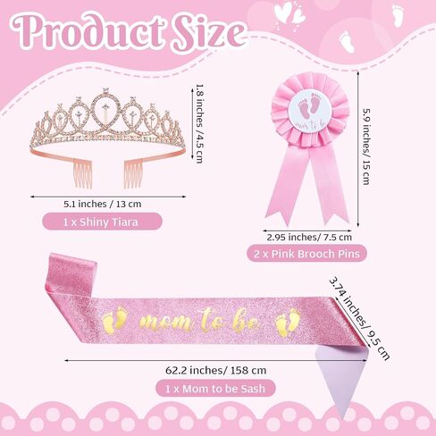 ريموولي مجموعة زينة حفلات استقبال المولود الجديد مكونة من 4 قطع من وشاح وتاج بلون زهري مطبوع عليه عبارة «Mom to Be » «Mom to Be»، تاج لامع لحفلات استقبال المولود الجديد، تاج لامع للأم والأب ليكون وزر in Kuwait