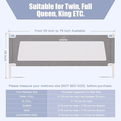 Upgrade Bed Rail for Toddlers, Extra Long Toddler Bed Rails, Height Adjustable Baby Bed Rail Guard, Bed Rails for Queen King Full Twin Mattress, with Child Safety Lock, (1 Side, 79") in Kuwait