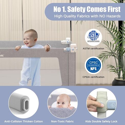 Upgrade Bed Rail for Toddlers, Extra Long Toddler Bed Rails, Height Adjustable Baby Bed Rail Guard, Bed Rails for Queen King Full Twin Mattress, with Child Safety Lock, (1 Side, 79") in Kuwait