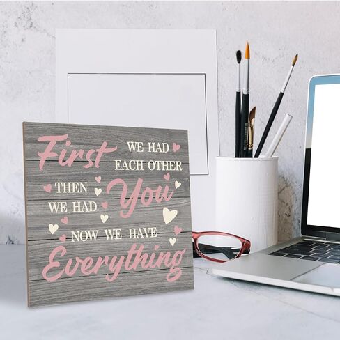 Nursery Decor, Wood Plaque Table Art Sign 6.2 * 6.2inch, Farmhouse Decor for Baby Nursery, Sweet Home Decor, Gift for New Parents to Be, First We Had Each Other Then We Had You Now We Have Everything in Saudi Arabia