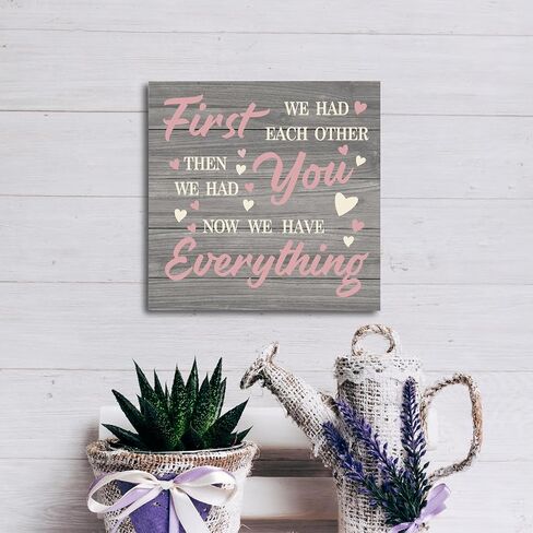Nursery Decor, Wood Plaque Table Art Sign 6.2 * 6.2inch, Farmhouse Decor for Baby Nursery, Sweet Home Decor, Gift for New Parents to Be, First We Had Each Other Then We Had You Now We Have Everything in Saudi Arabia