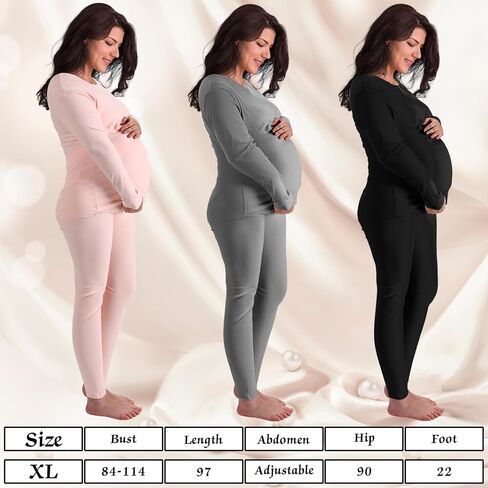 Cutecrop 3 Set Women Maternity Nursing Thermal Underwear Set Postpartum Pajamas, Long Sleeve Maternity Underwear Breastfeeding Maternity Clothing Sets Top Bottom Base Layer for Pregnancy, One Size in Saudi Arabia