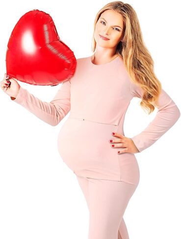 Cutecrop 3 Set Women Maternity Nursing Thermal Underwear Set Postpartum Pajamas, Long Sleeve Maternity Underwear Breastfeeding Maternity Clothing Sets Top Bottom Base Layer for Pregnancy, One Size in Saudi Arabia