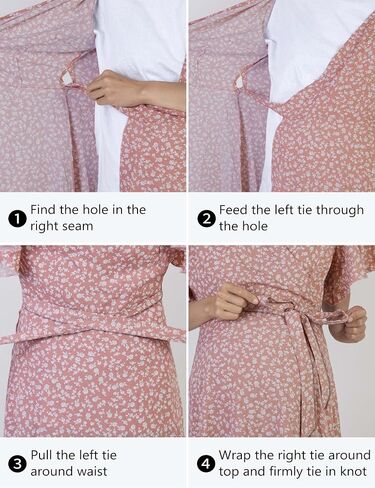 Floral Wrap Maternity Maxi Dress with Belt/Ruffle Flowy Side Slits Dress Baby Shower Casual in Saudi Arabia