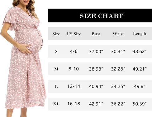 Floral Wrap Maternity Maxi Dress with Belt/Ruffle Flowy Side Slits Dress Baby Shower Casual in Saudi Arabia