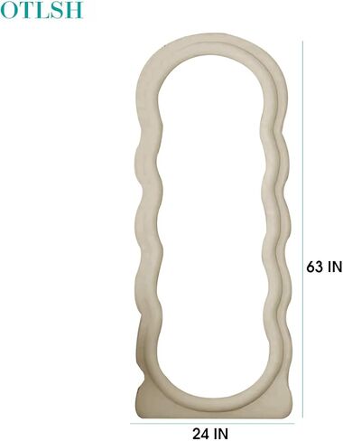 مرآة أرضية متموجة من Otlsh، مرآة كاملة الطول مقاس 63 بوصة × 24 بوصة مع حامل، فلانيل، مرآة متموجة غير منتظمة، نمط مموج، مرآة واقفة متموجة، مرآة حائط كبيرة، بيضاء قائمة بذاتها in Kuwait
