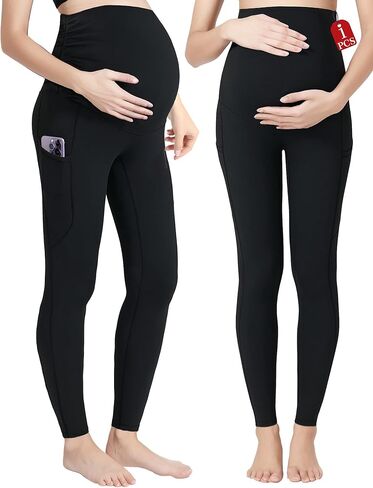 سراويل يوجا للنساء للحمل فوق البطن من Buauty، سراويل تمرين نشطة غير شفافة مع جيوب in Kuwait