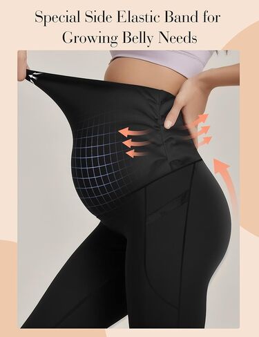 سراويل يوجا للنساء للحمل فوق البطن من Buauty، سراويل تمرين نشطة غير شفافة مع جيوب in Kuwait