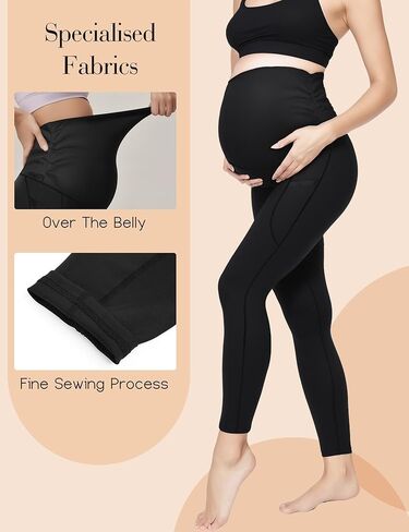 سراويل يوجا للنساء للحمل فوق البطن من Buauty، سراويل تمرين نشطة غير شفافة مع جيوب in Kuwait