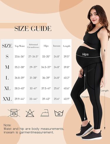 سراويل يوجا للنساء للحمل فوق البطن من Buauty، سراويل تمرين نشطة غير شفافة مع جيوب in Kuwait