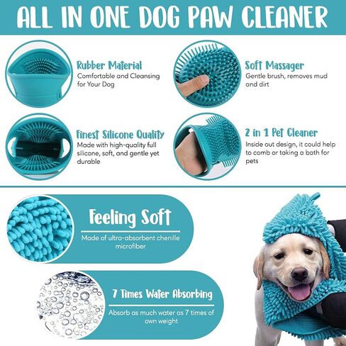 منظف أقدام الكلاب من ماستربتز، سهل الحمل والنقل مع منشفة وكوب غسيل قدم الحيوانات الأليفة 2 في 1 وفرشاة تنظيف لتنظيف أقدام الكلاب من السيليكون لتدليل الكلاب والقطط والجراء الكبيرة الحجم in Kuwait