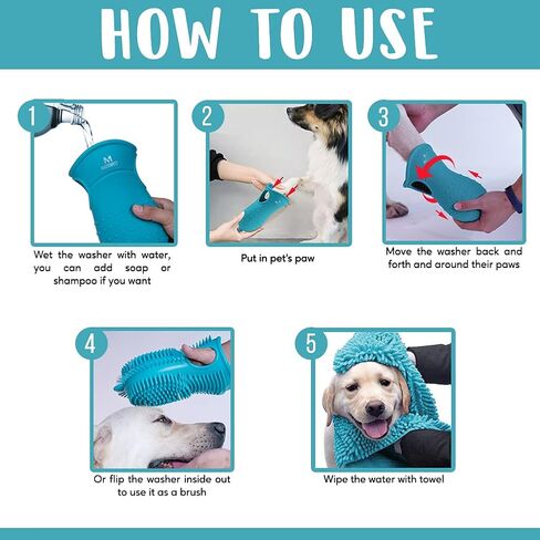 منظف أقدام الكلاب من ماستربتز، سهل الحمل والنقل مع منشفة وكوب غسيل قدم الحيوانات الأليفة 2 في 1 وفرشاة تنظيف لتنظيف أقدام الكلاب من السيليكون لتدليل الكلاب والقطط والجراء الكبيرة الحجم in Kuwait