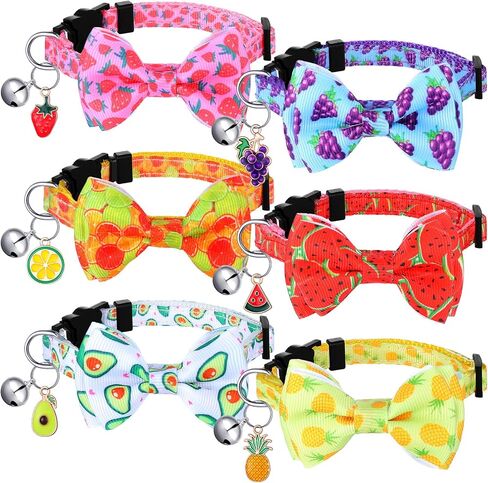 6 Pieces Breakaway Cat Collar with Removable Bow Tie and Bell for Girl Boy Cats Kitten Collar with Cute Bowtie Holiday Safety Cat Collar with Buckle Adjustable Summer Fruit Collar (Small) in Saudi Arabia