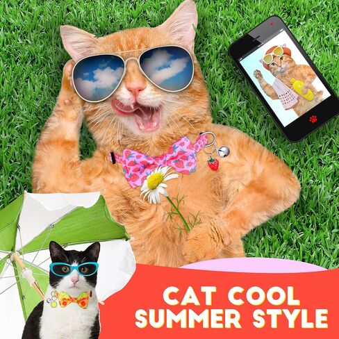 6 Pieces Breakaway Cat Collar with Removable Bow Tie and Bell for Girl Boy Cats Kitten Collar with Cute Bowtie Holiday Safety Cat Collar with Buckle Adjustable Summer Fruit Collar (Small) in Saudi Arabia