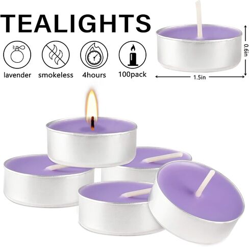 50 عبوة من شموع Tealight المعطرة باللافندر في كوب شفاف، شمعة نذرية من الشمع الأرجواني لأعياد الميلاد وحفلات الزفاف والكنائس والذكرى السنوية والمزيد (8 ساعات) in Saudi Arabia