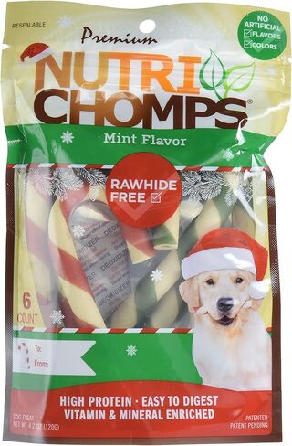 مضغ NutriChomps للكلاب، ضفائر للعطلات مقاس 6 بوصات، نعناع، ​​4 قطع، أحمر/أخضر in Kuwait