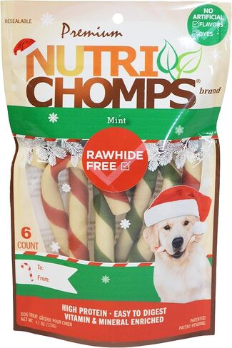 مضغ NutriChomps للكلاب، ضفائر للعطلات مقاس 6 بوصات، نعناع، ​​4 قطع، أحمر/أخضر in Kuwait
