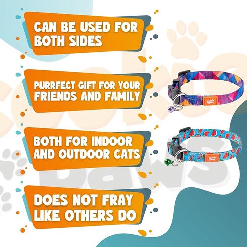 طوق للقطط من كوكي باوز قابل للفصل مع جرس - عبوتان من أطواق القطط اللطيفة للقطط الأولاد والقطط البنات، طوق قطط قابل للتعديل، أبازيم أمان سريعة الفك | 2 قطعة | البطيخ - كسورية in Kuwait