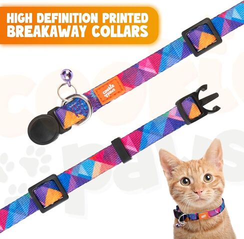 طوق للقطط من كوكي باوز قابل للفصل مع جرس - عبوتان من أطواق القطط اللطيفة للقطط الأولاد والقطط البنات، طوق قطط قابل للتعديل، أبازيم أمان سريعة الفك | 2 قطعة | البطيخ - كسورية in Kuwait