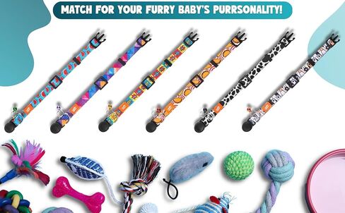 طوق للقطط من كوكي باوز قابل للفصل مع جرس - عبوتان من أطواق القطط اللطيفة للقطط الأولاد والقطط البنات، طوق قطط قابل للتعديل، أبازيم أمان سريعة الفك | 2 قطعة | البطيخ - كسورية in Kuwait