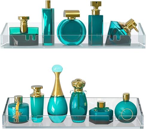 فادومس ارفف حمام اكريليك من قطعتين، رف دش يثبت على الحائط بدون ثقب لاصق سميك شفاف للتخزين والعرض، منظم الحمام او غرفة النوم (مطور) in Kuwait