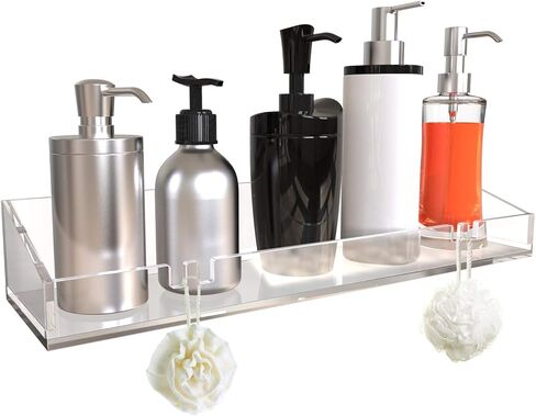 فادومس ارفف حمام اكريليك من قطعتين، رف دش يثبت على الحائط بدون ثقب لاصق سميك شفاف للتخزين والعرض، منظم الحمام او غرفة النوم (مطور) in Kuwait