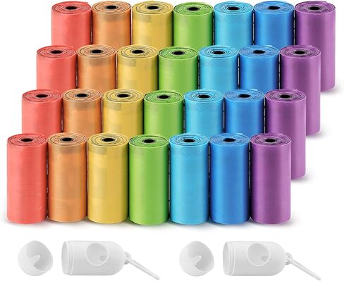 PETOX Poop Bags for Dog (Rainbow),100% Compostable - 38% Biobased Poop Bags, Eco-friendly,Leak Proof,Dog Waste Bags Refill Rolls with 2 Free Dispenser (Unscented) - 12.6x8.7 in - 560 Count in Kuwait