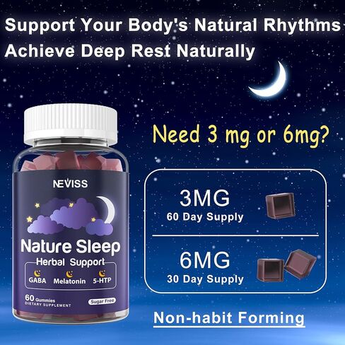 علكة الميلاتونين 3 مجم 6 مجم | خالٍ من السكر - مساعد Zzz طبيعي مع جليسينات المغنيسيوم، وجذور الناردين، و5-HTP، وGABA، وL-Tryptophan، والبابونج، وبلسم الليمون لدورة الراحة الصحية، واستيقظ منتعشًا، 120 وجبة in Kuwait