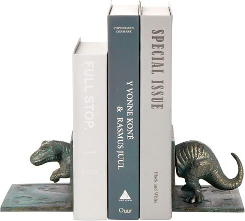 MyGift Dinosaur Bookends, Vintage Cast Iron Tyrannosaurus T-Rex Shaped Design Decorative Book Holder Support, 2 Piece Set in Kuwait