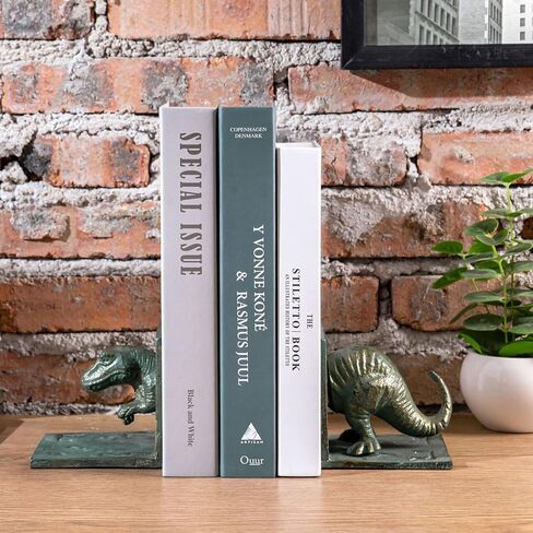 MyGift Dinosaur Bookends, Vintage Cast Iron Tyrannosaurus T-Rex Shaped Design Decorative Book Holder Support, 2 Piece Set in Kuwait