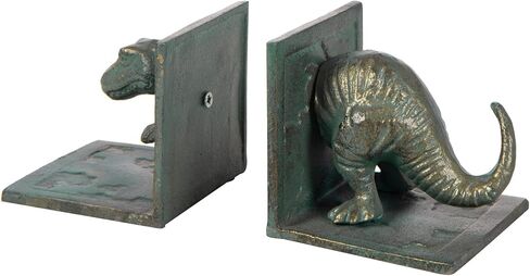 MyGift Dinosaur Bookends, Vintage Cast Iron Tyrannosaurus T-Rex Shaped Design Decorative Book Holder Support, 2 Piece Set in Kuwait