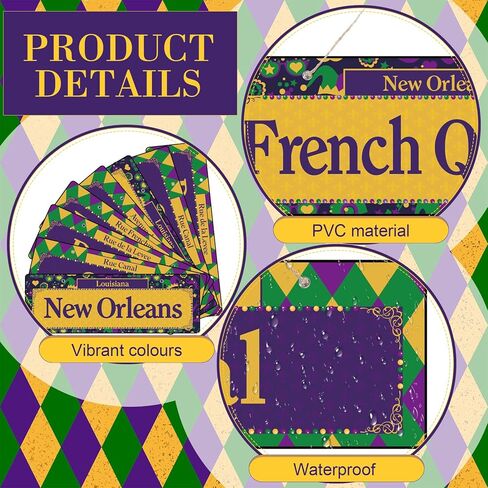 20 قطعة من Wenqik مقاس 30.48 سم لافتات شارع ماردي جراس مقطوعة على الوجهين لافتات شارع نيو أورليانز ماردي جراس مطبوعة من الورق المقوى ماردي جراس ديكورات ماردي جراس تحت عنوان لوازم تزيين الحفلات التنكرية in Kuwait