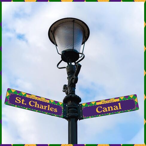 20 قطعة من Wenqik مقاس 30.48 سم لافتات شارع ماردي جراس مقطوعة على الوجهين لافتات شارع نيو أورليانز ماردي جراس مطبوعة من الورق المقوى ماردي جراس ديكورات ماردي جراس تحت عنوان لوازم تزيين الحفلات التنكرية in Kuwait