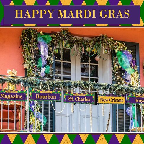 20 قطعة من Wenqik مقاس 30.48 سم لافتات شارع ماردي جراس مقطوعة على الوجهين لافتات شارع نيو أورليانز ماردي جراس مطبوعة من الورق المقوى ماردي جراس ديكورات ماردي جراس تحت عنوان لوازم تزيين الحفلات التنكرية in Kuwait