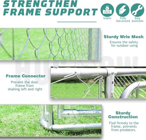HUSDOW بيت الكلب في الهواء الطلق، 6.5 قدم × 6.5 قدم × 5.6 قدم قفص معدني شديد التحمل للكلاب روضة للكلاب مع قفل آمن وغطاء مقاوم للماء ومضاد للأشعة فوق البنفسجية للحديقة، الفناء، المزرعة، حظيرة الدجاج، بيت الدجاجة in Kuwait